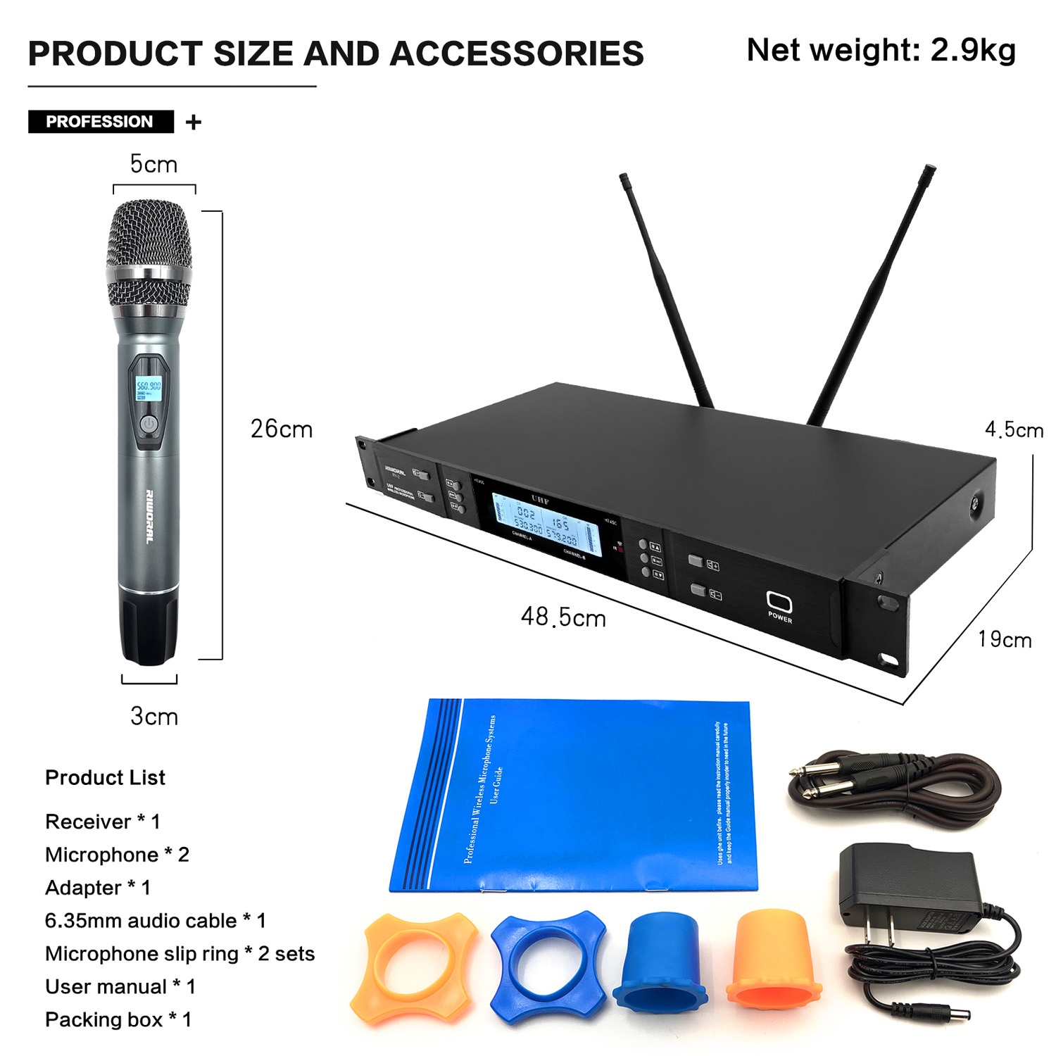 Condenser Microphone Kit - 2026 RV-2 ميكروفون كاريوكي لاسلكي FM