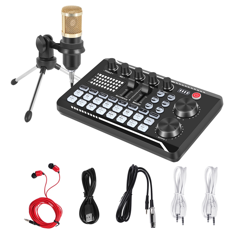 طقم بطاقة صوت F998، طقم ميكروف - مراجعة Condenser Microphone Kit وسعره